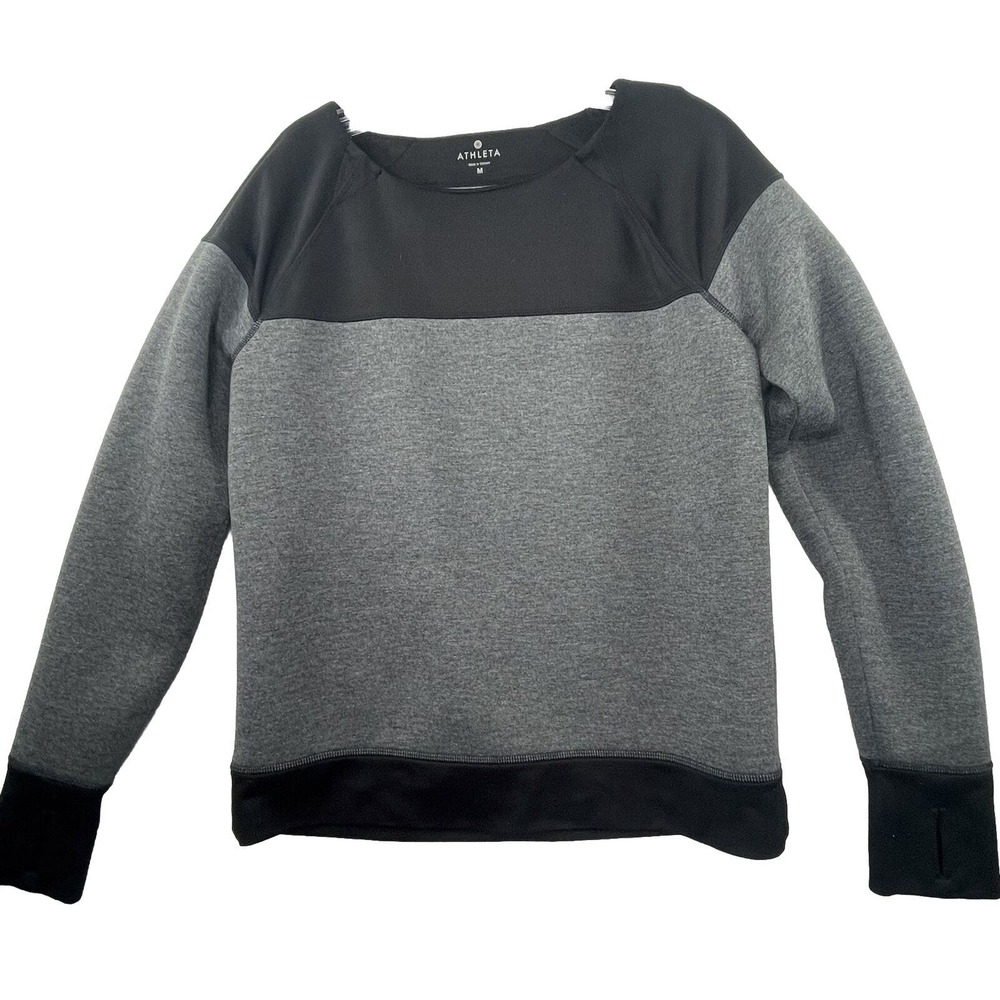 Athleta Sweatshirt Womens M Gray Colorblock Raglan Thumbholes‎ Sporty 243058